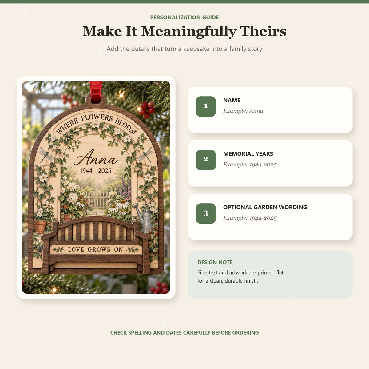 Personalized Gardener Dragonfly Bench Memorial Wood Ornament - Custom Keepsake - image 5