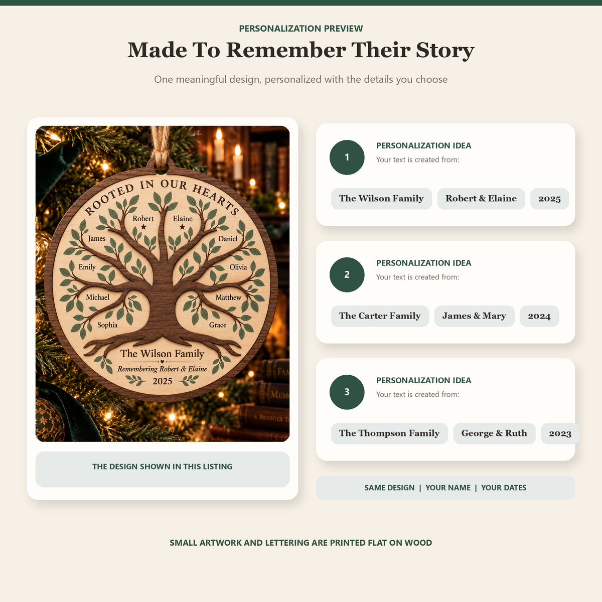 Personalized Family Tree Remembrance Wood Ornament - Custom Keepsake - image 2