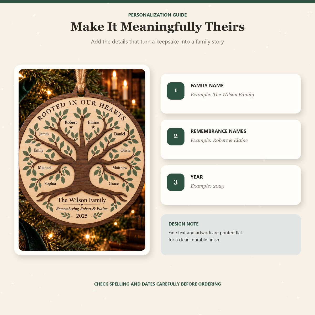Personalized Family Tree Remembrance Wood Ornament - Custom Keepsake - image 5