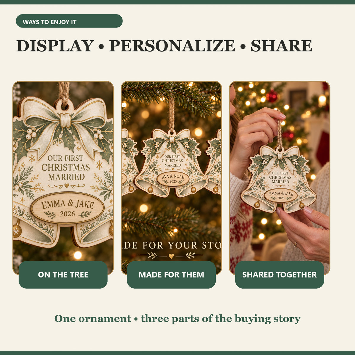 Personalized Wedding Bells Wood Ornament - Custom Keepsake - image 7