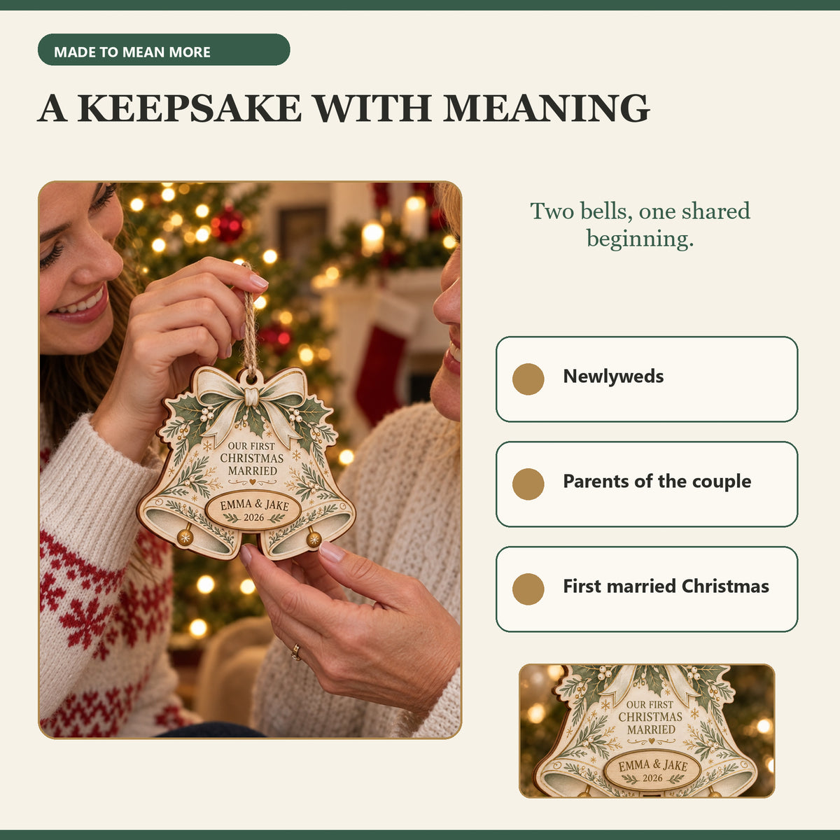Personalized Wedding Bells Wood Ornament - Custom Keepsake - image 8