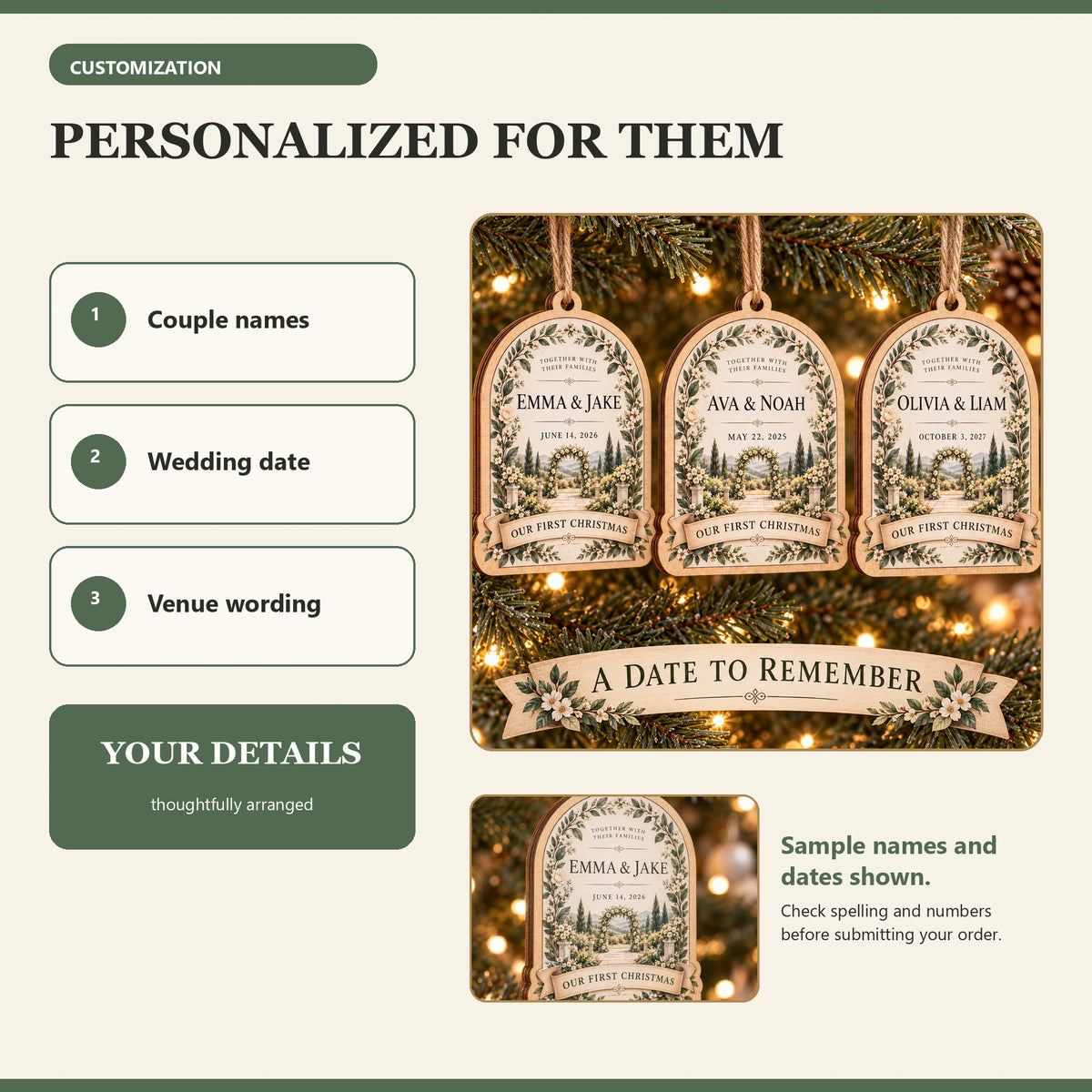 Personalized Wedding Invitation Wood Ornament - Custom Keepsake - image 5