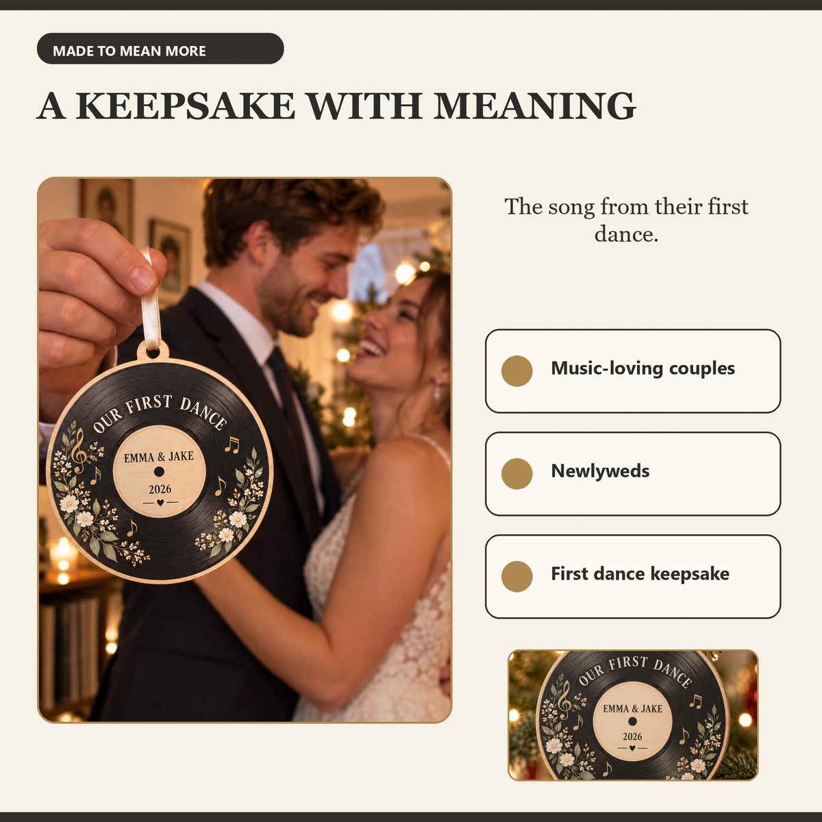 Personalized First Dance Vinyl Wood Ornament - Custom Keepsake - image 8