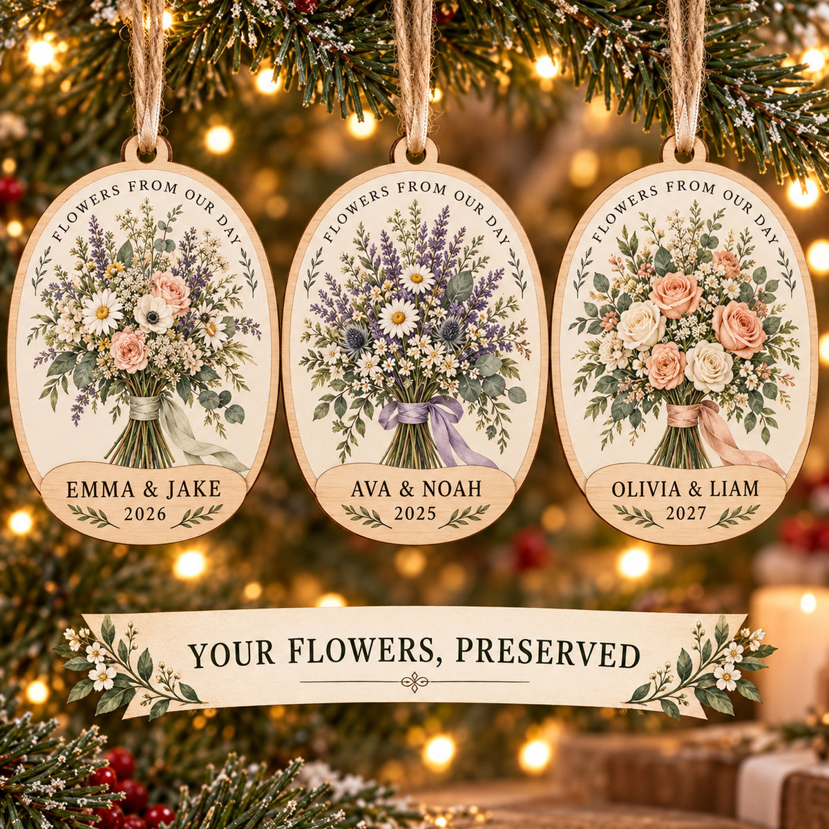 Personalized Bridal Bouquet Wood Ornament - Custom Keepsake - image 2
