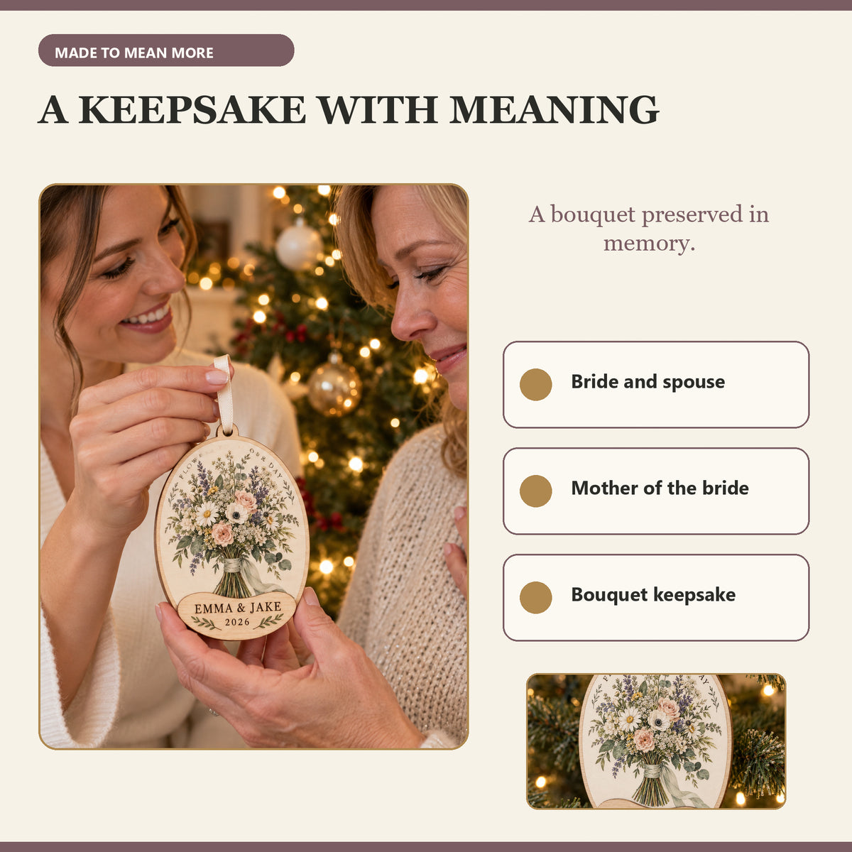 Personalized Bridal Bouquet Wood Ornament - Custom Keepsake - image 8