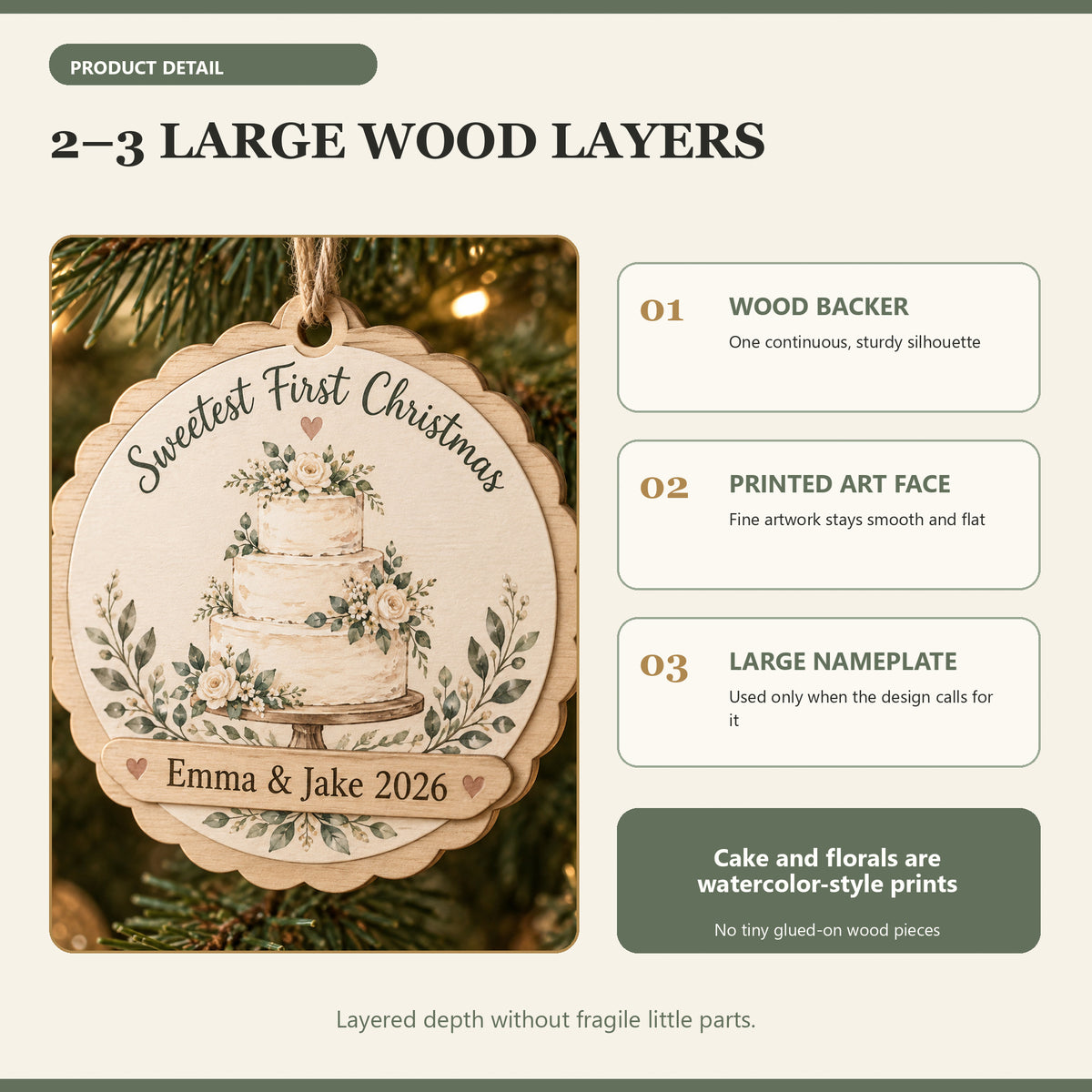 Personalized Wedding Cake Wood Ornament - Custom Keepsake - image 4