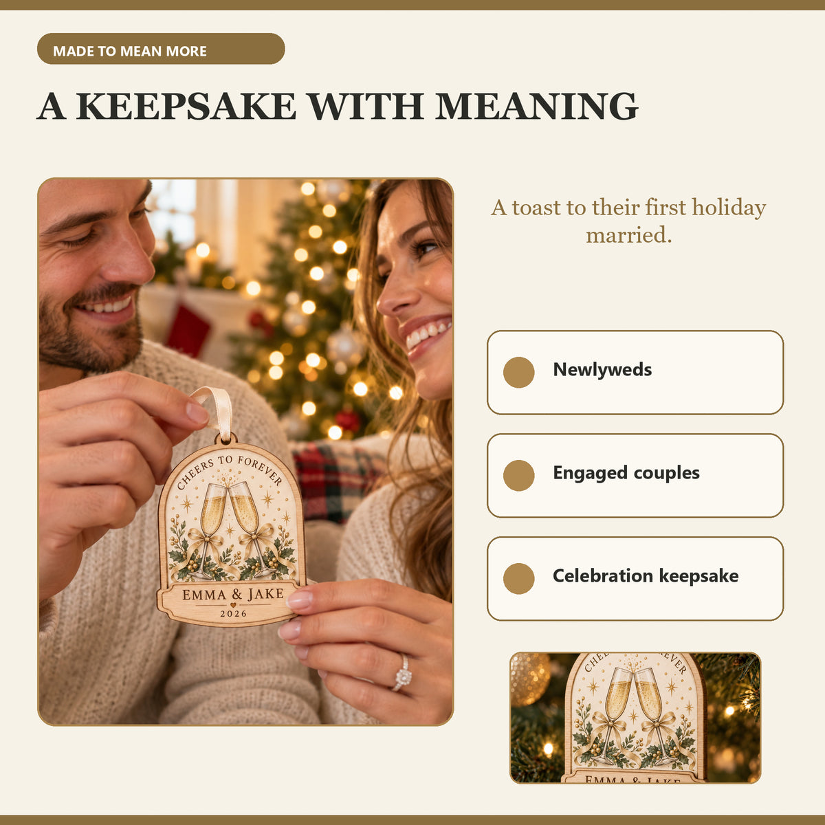 Personalized Champagne Toast Wood Ornament - Custom Keepsake - image 8