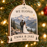 Personalized Mountain Elopement Wood Ornament - Custom Keepsake - image 1