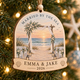 Personalized Beach Wedding Wood Ornament - Custom Keepsake - image 1