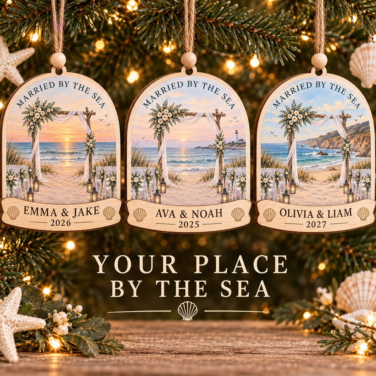 Personalized Beach Wedding Wood Ornament - Custom Keepsake - image 2