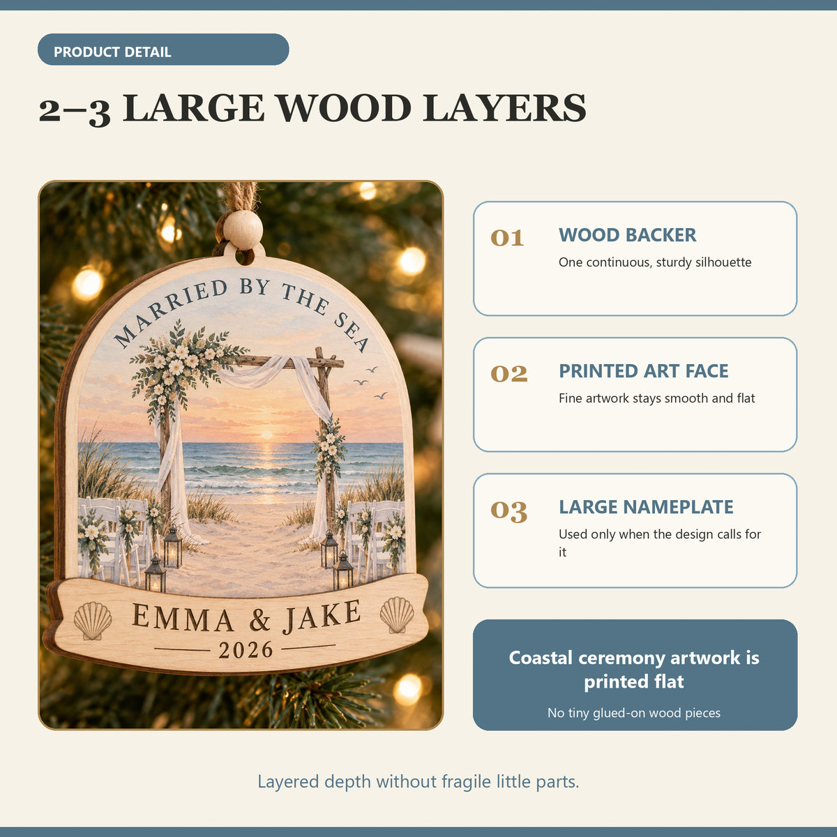 Personalized Beach Wedding Wood Ornament - Custom Keepsake - image 4