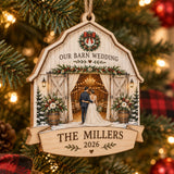 Personalized Rustic Barn Wedding Wood Ornament - Custom Keepsake - image 1