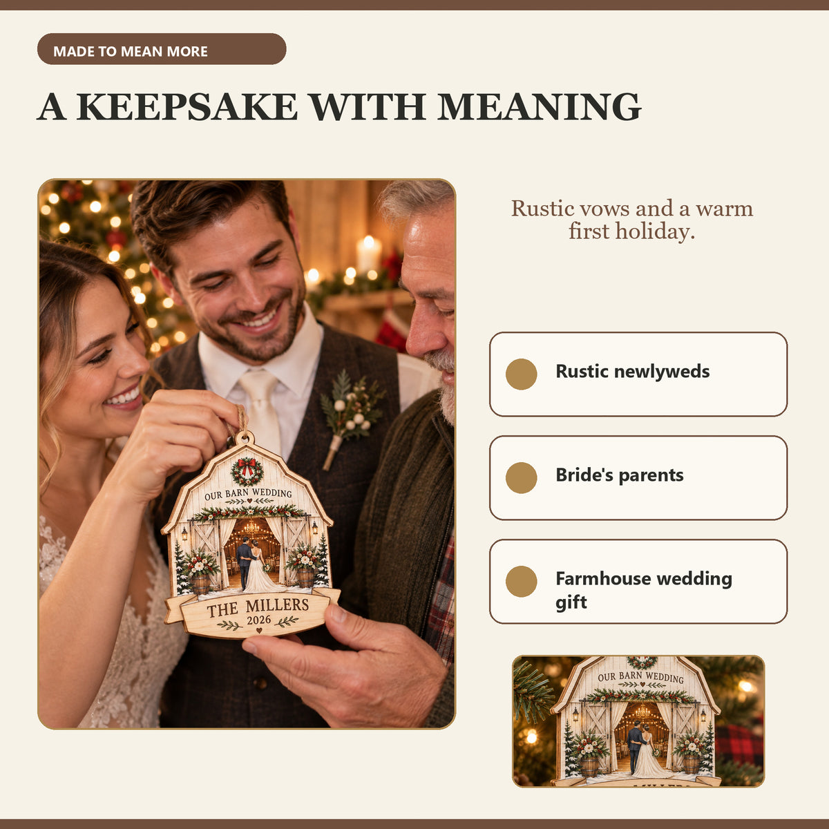 Personalized Rustic Barn Wedding Wood Ornament - Custom Keepsake - image 8