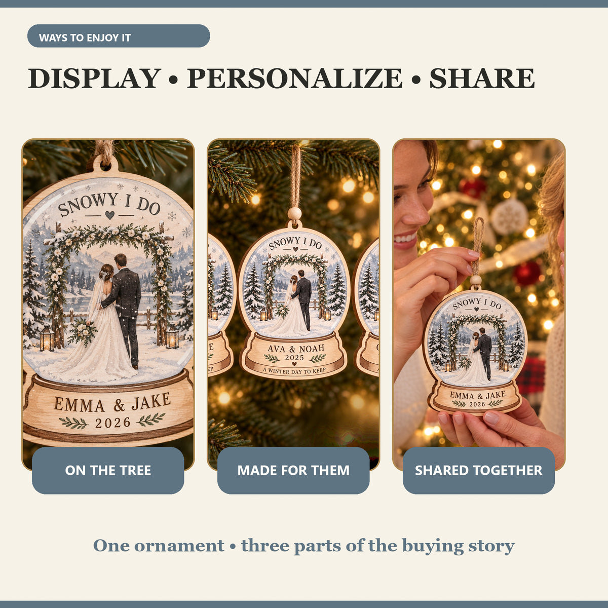 Personalized Snowy Winter Wedding Wood Ornament - Custom Keepsake - image 7
