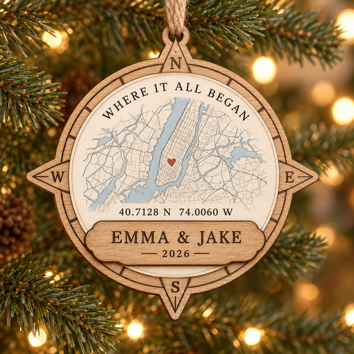Personalized Wedding Coordinates Wood Ornament - Custom Keepsake - image 1