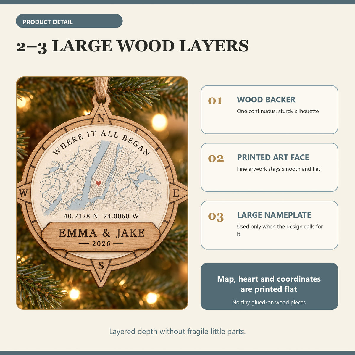 Personalized Wedding Coordinates Wood Ornament - Custom Keepsake - image 4