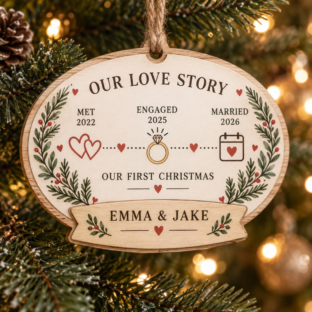 Personalized Love Story Timeline Wood Ornament - Custom Keepsake - image 1