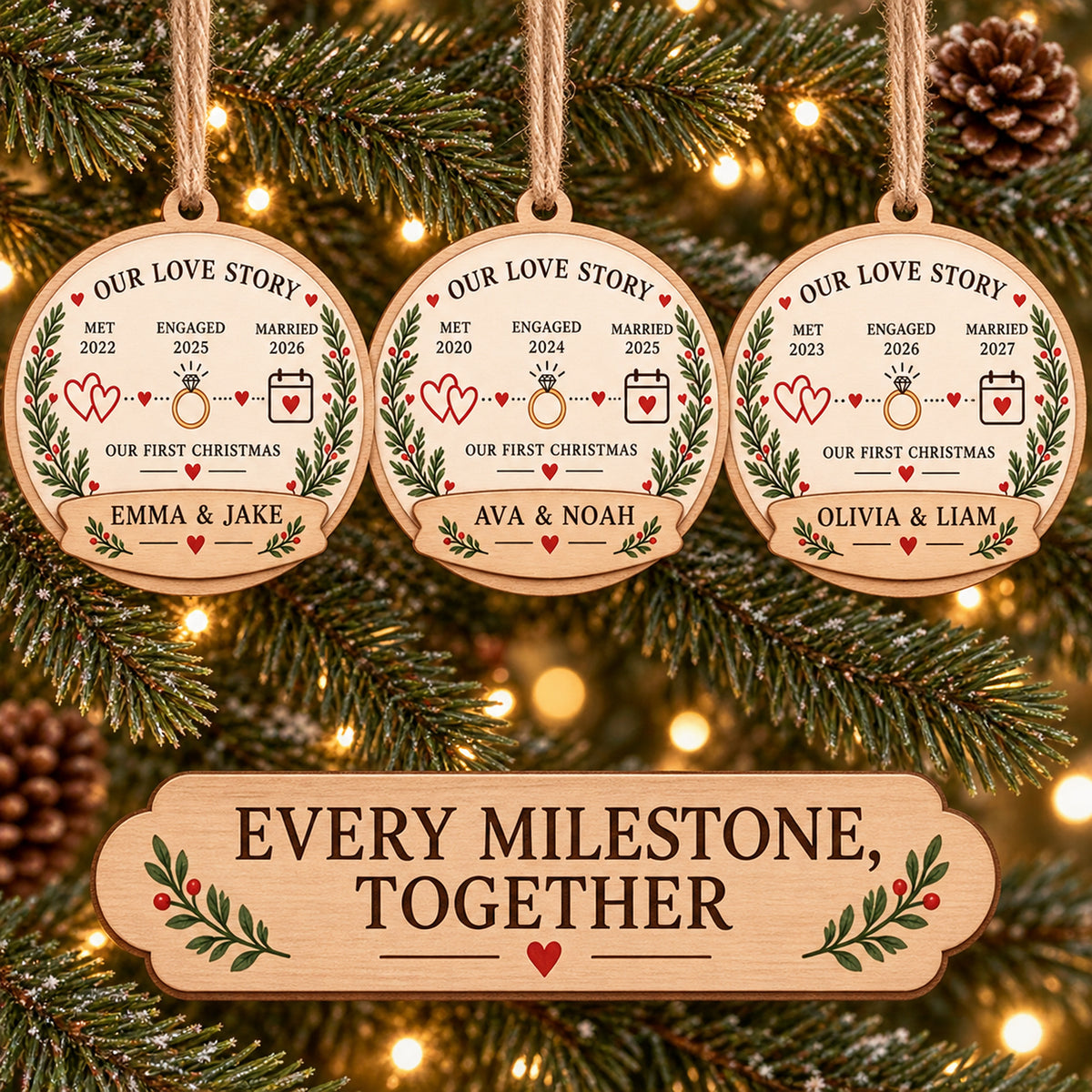 Personalized Love Story Timeline Wood Ornament - Custom Keepsake - image 2