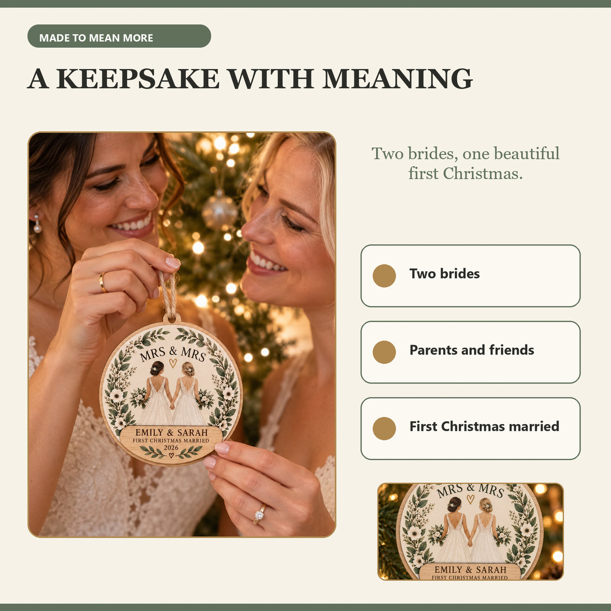 Personalized Mrs And Mrs Wood Ornament - Custom Keepsake - image 8