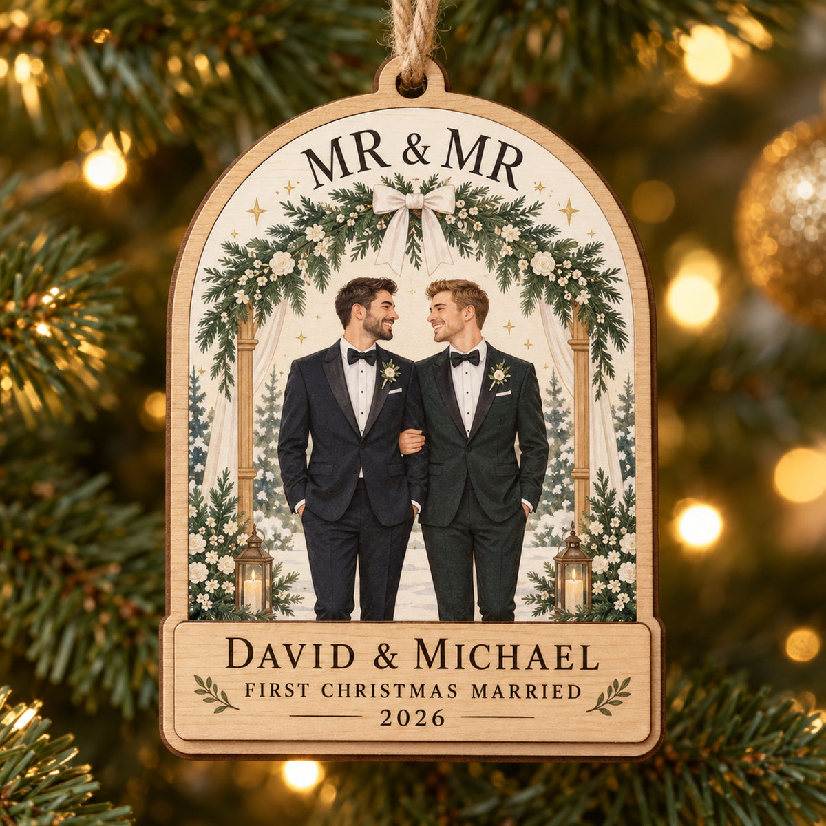 Personalized Mr And Mr Wood Ornament - Custom Keepsake - image 1