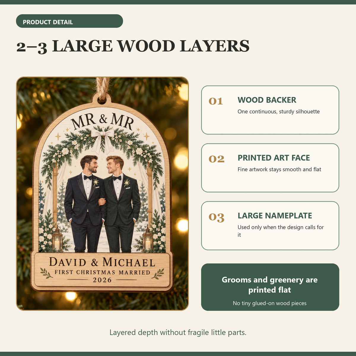 Personalized Mr And Mr Wood Ornament - Custom Keepsake - image 4