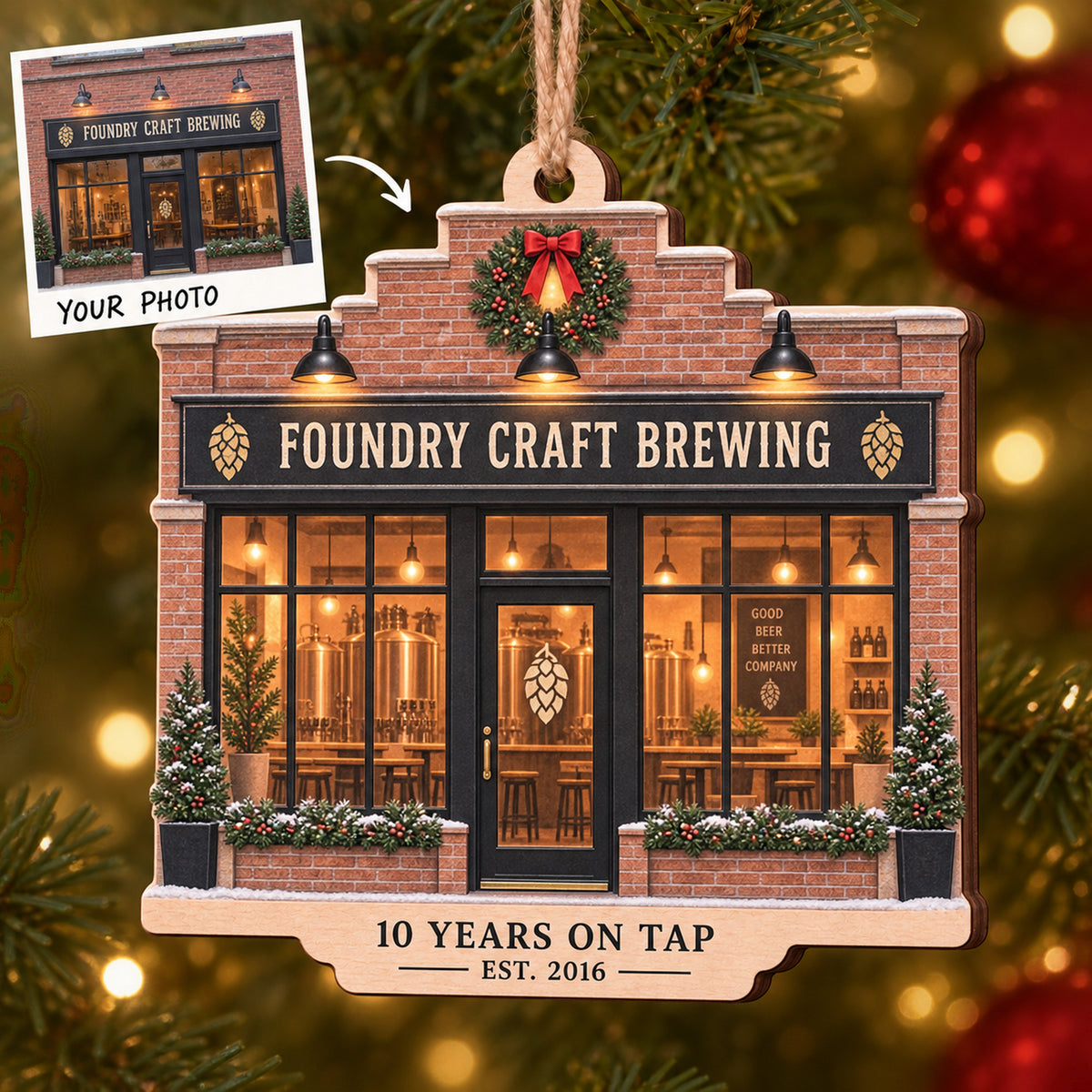 Personalized Craft Brewery Anniversary Wood Ornament - Custom Keepsake - image 1