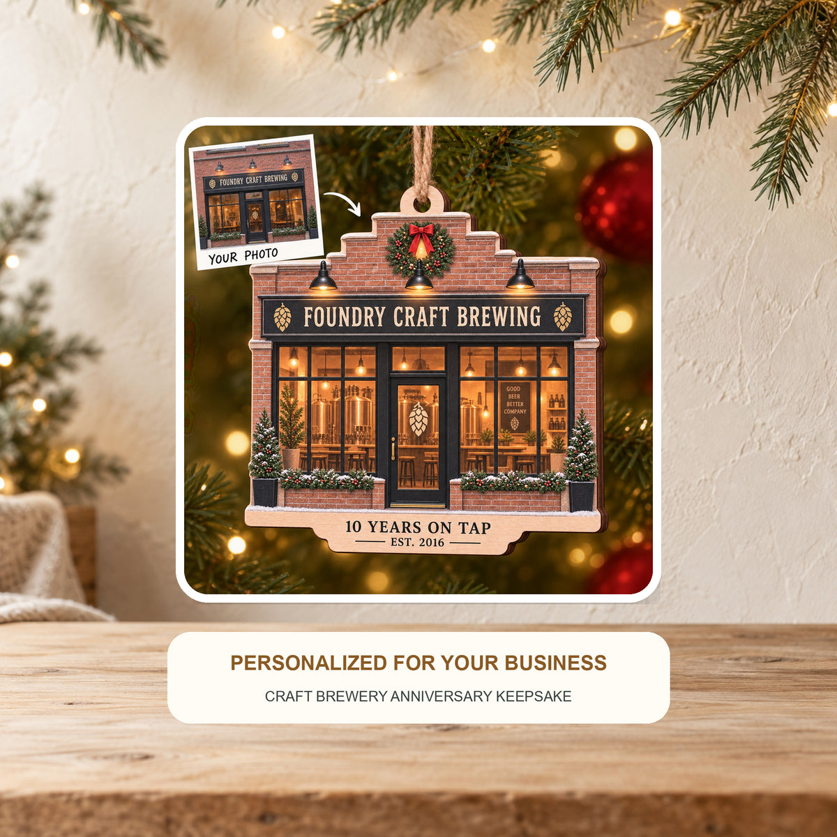 Personalized Craft Brewery Anniversary Wood Ornament - Custom Keepsake - image 2