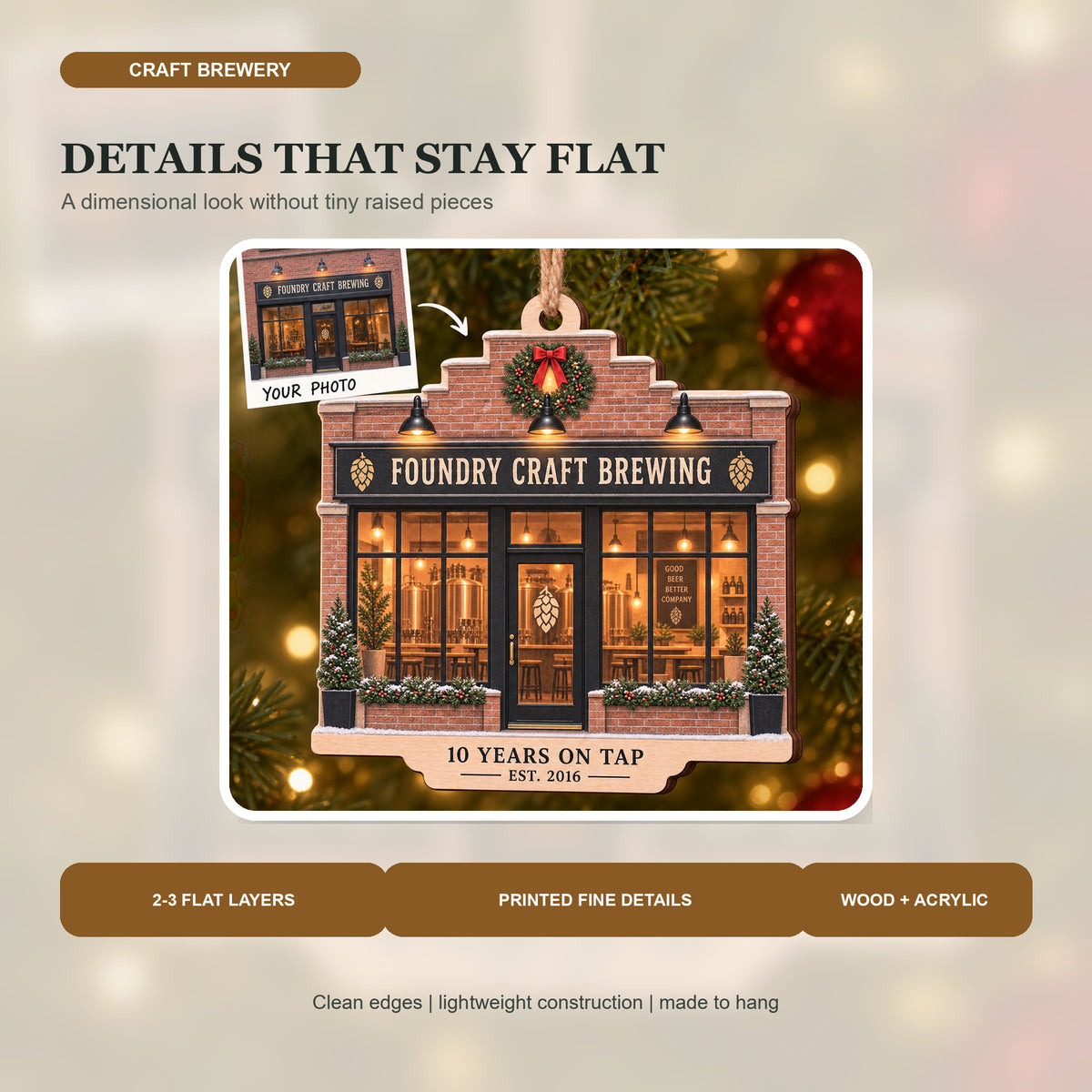 Personalized Craft Brewery Anniversary Wood Ornament - Custom Keepsake - image 3