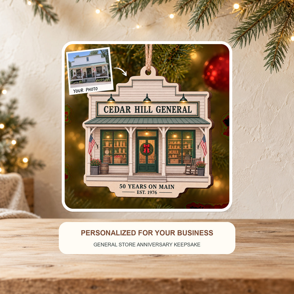 Personalized General Store Anniversary Wood Ornament - Custom Keepsake - image 2