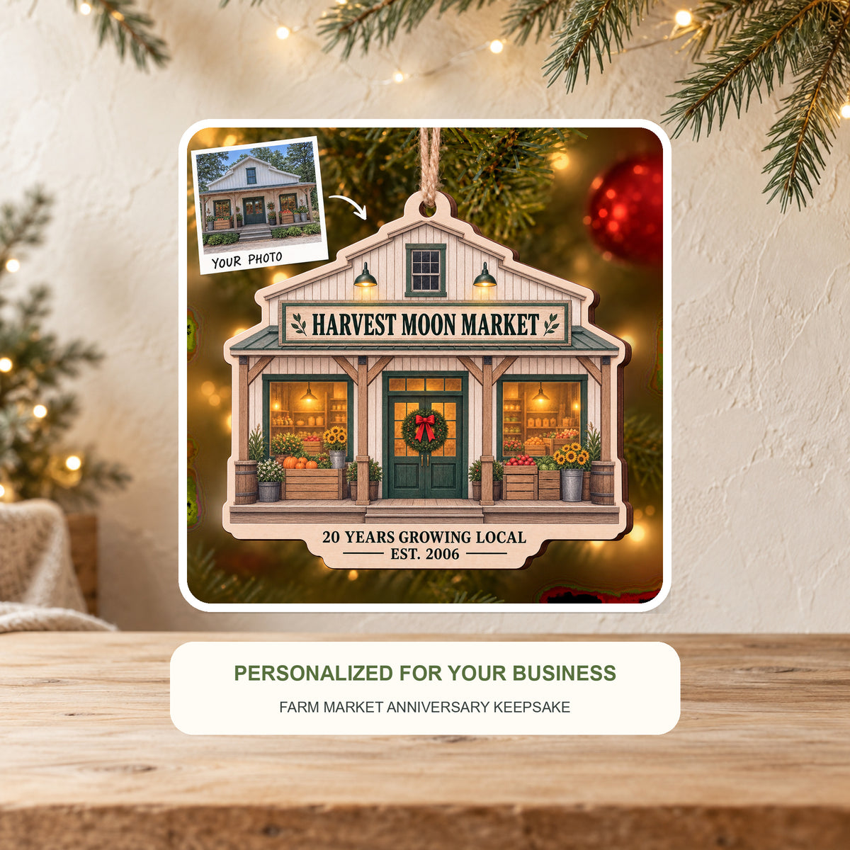 Personalized Farm Market Anniversary Wood Ornament - Custom Keepsake - image 2