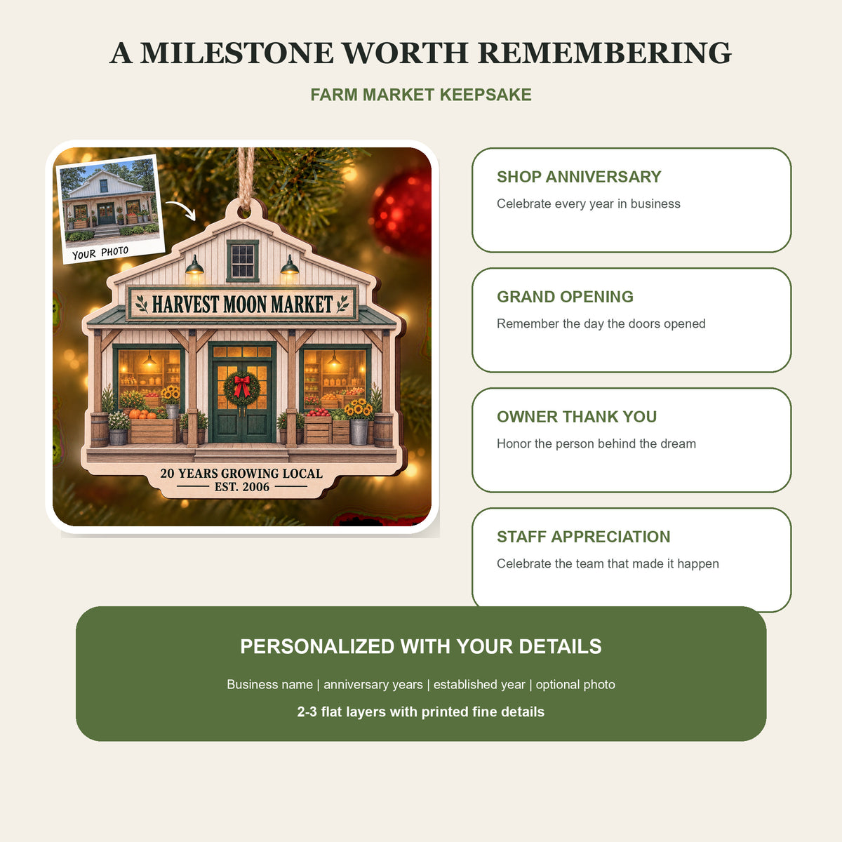 Personalized Farm Market Anniversary Wood Ornament - Custom Keepsake - image 8