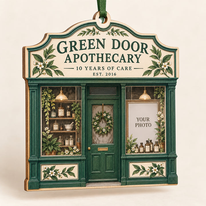 Personalized Apothecary Anniversary Photo Window Wood Ornament - Custom Keepsake - image 1
