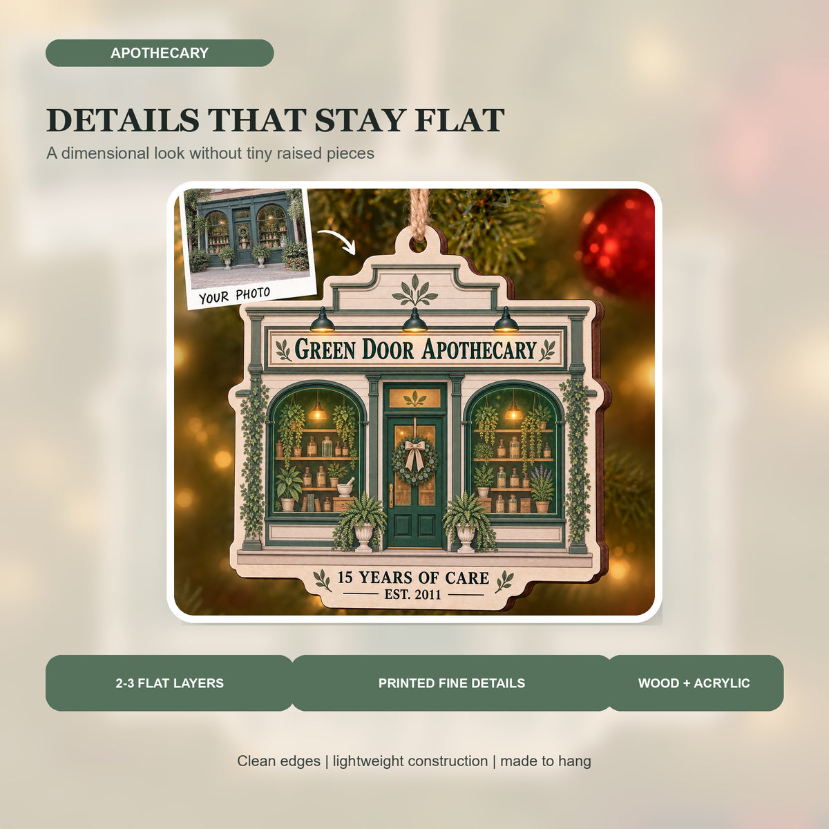 Personalized Apothecary Anniversary Storefront Wood Ornament - Custom Keepsake - image 3