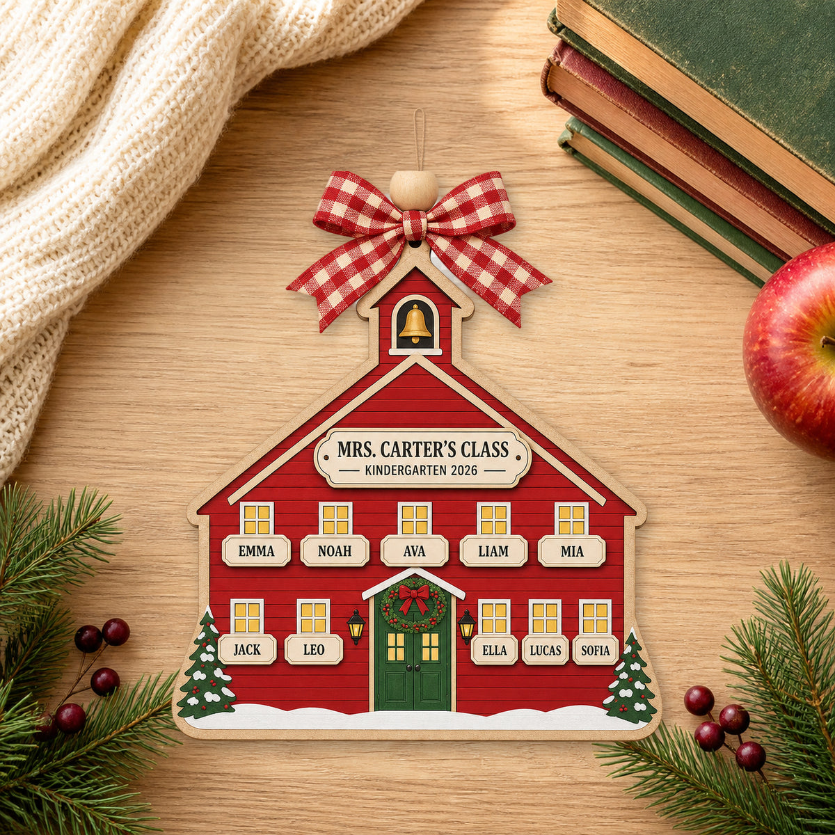 Personalized Schoolhouse Classic Red Acrylic Ornament - Custom Names Keepsake - image 1