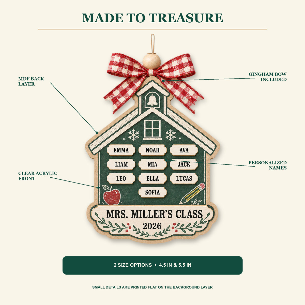 Personalized Schoolhouse Chalkboard Farmhouse Acrylic Ornament - Custom Names Keepsake - image 2