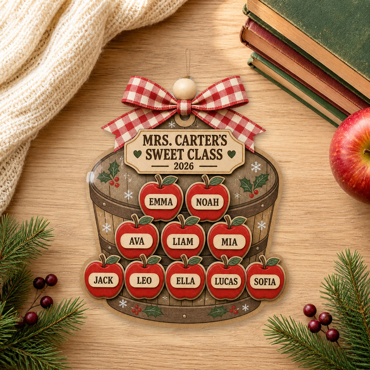 Personalized Apple Rustic Bushel Acrylic Ornament - Custom Names Keepsake - image 1