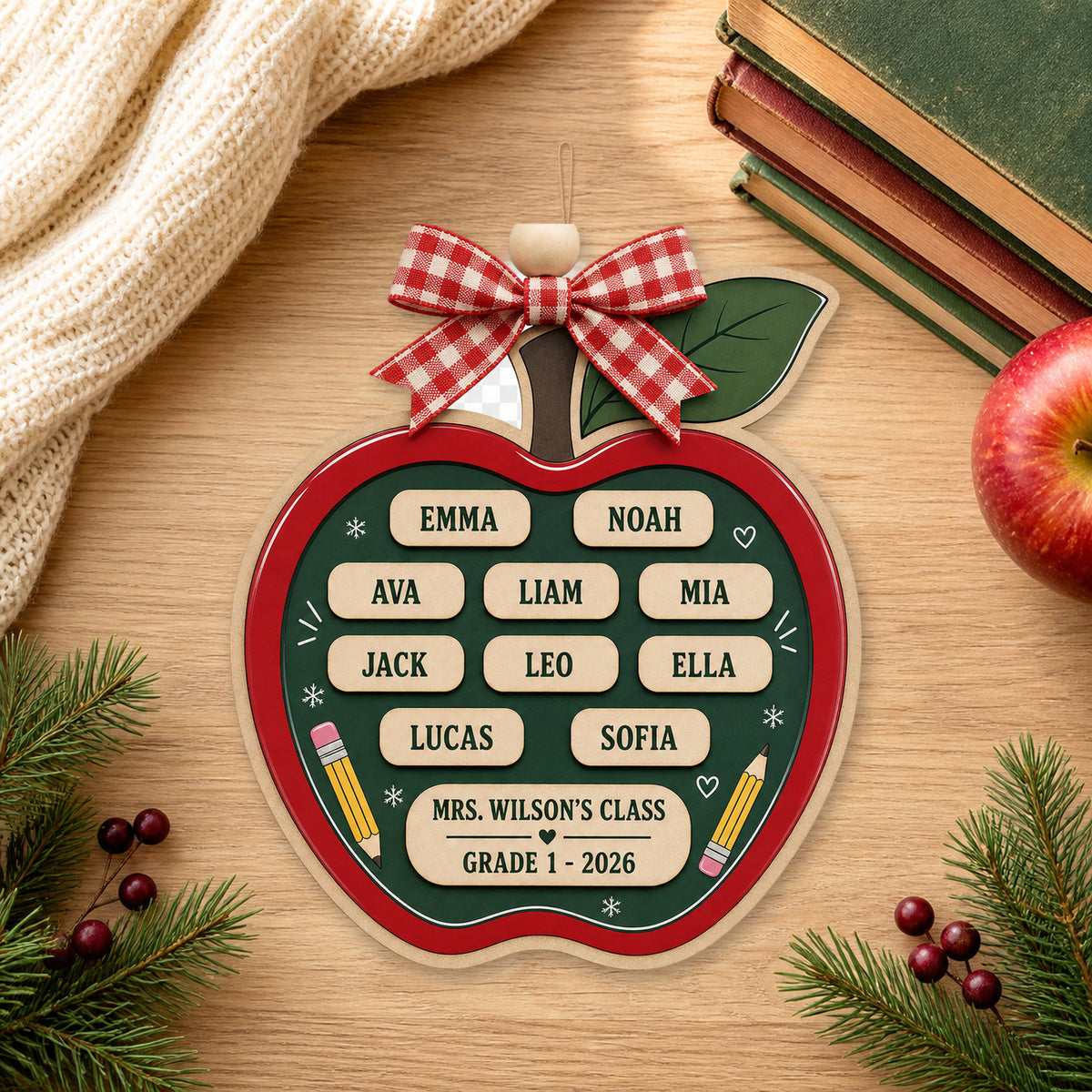 Personalized Apple Big Red Acrylic Ornament - Custom Names Keepsake - image 1