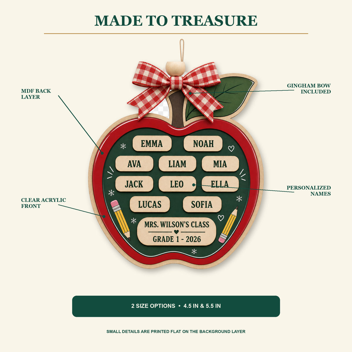 Personalized Apple Big Red Acrylic Ornament - Custom Names Keepsake - image 2