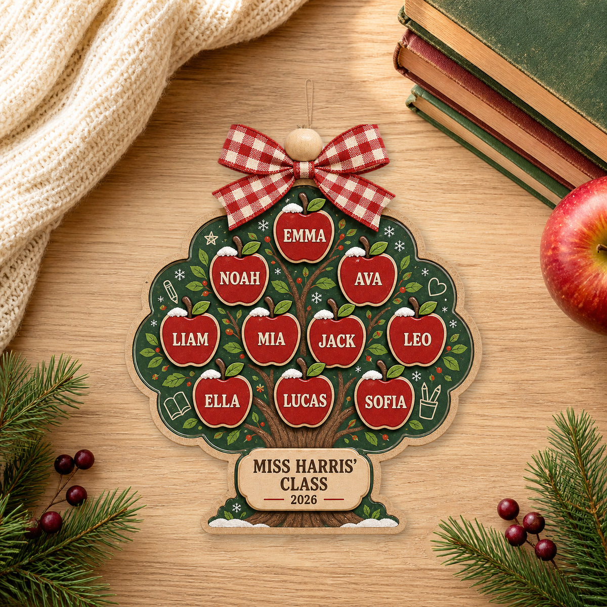 Personalized Apple Tree Classroom Acrylic Ornament - Custom Names Keepsake - image 1