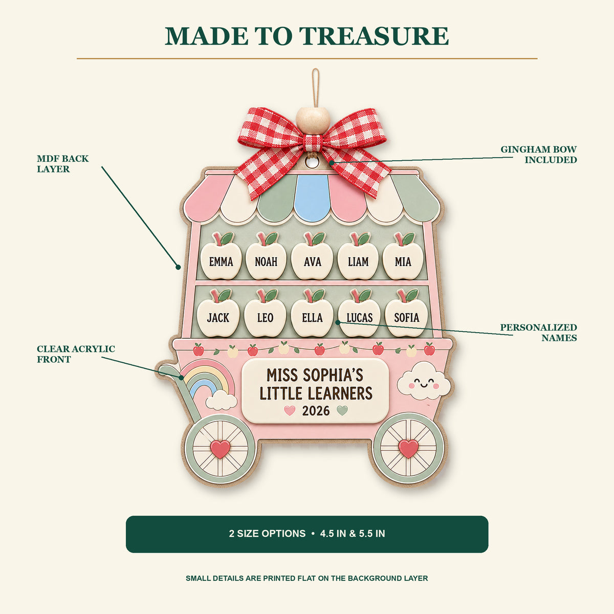 Personalized Apple Pastel Cart Acrylic Ornament - Custom Names Keepsake - image 2
