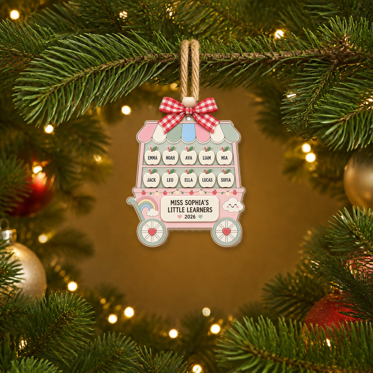 Personalized Apple Pastel Cart Acrylic Ornament - Custom Names Keepsake - image 3