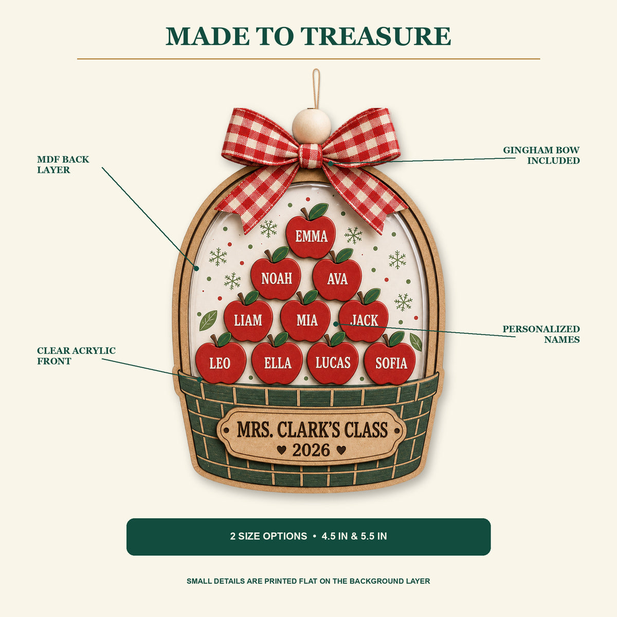 Personalized Apple Basket Acrylic Ornament - Custom Names Keepsake - image 2