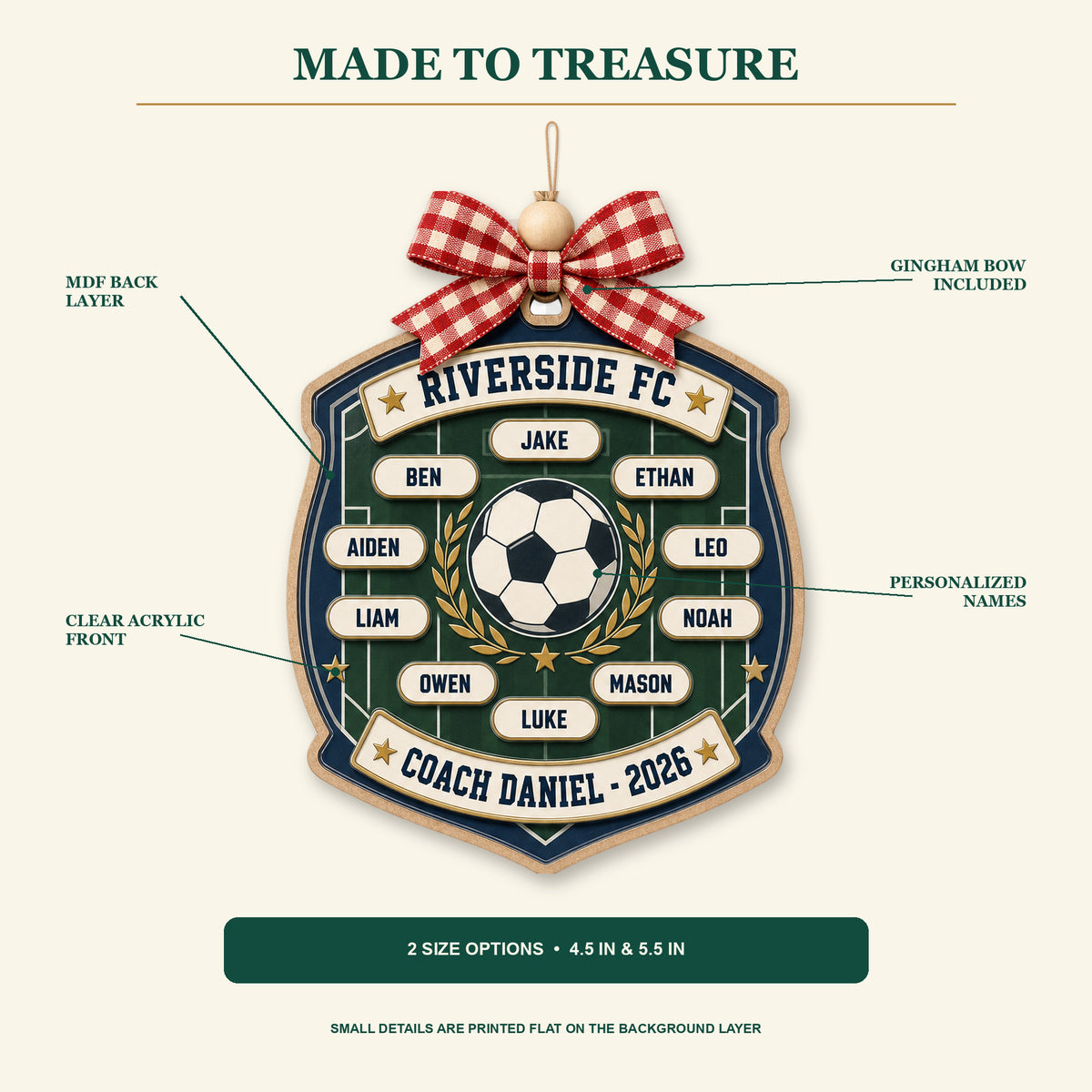 Personalized Soccer Classic Badge Acrylic Ornament - Custom Names Keepsake - image 2