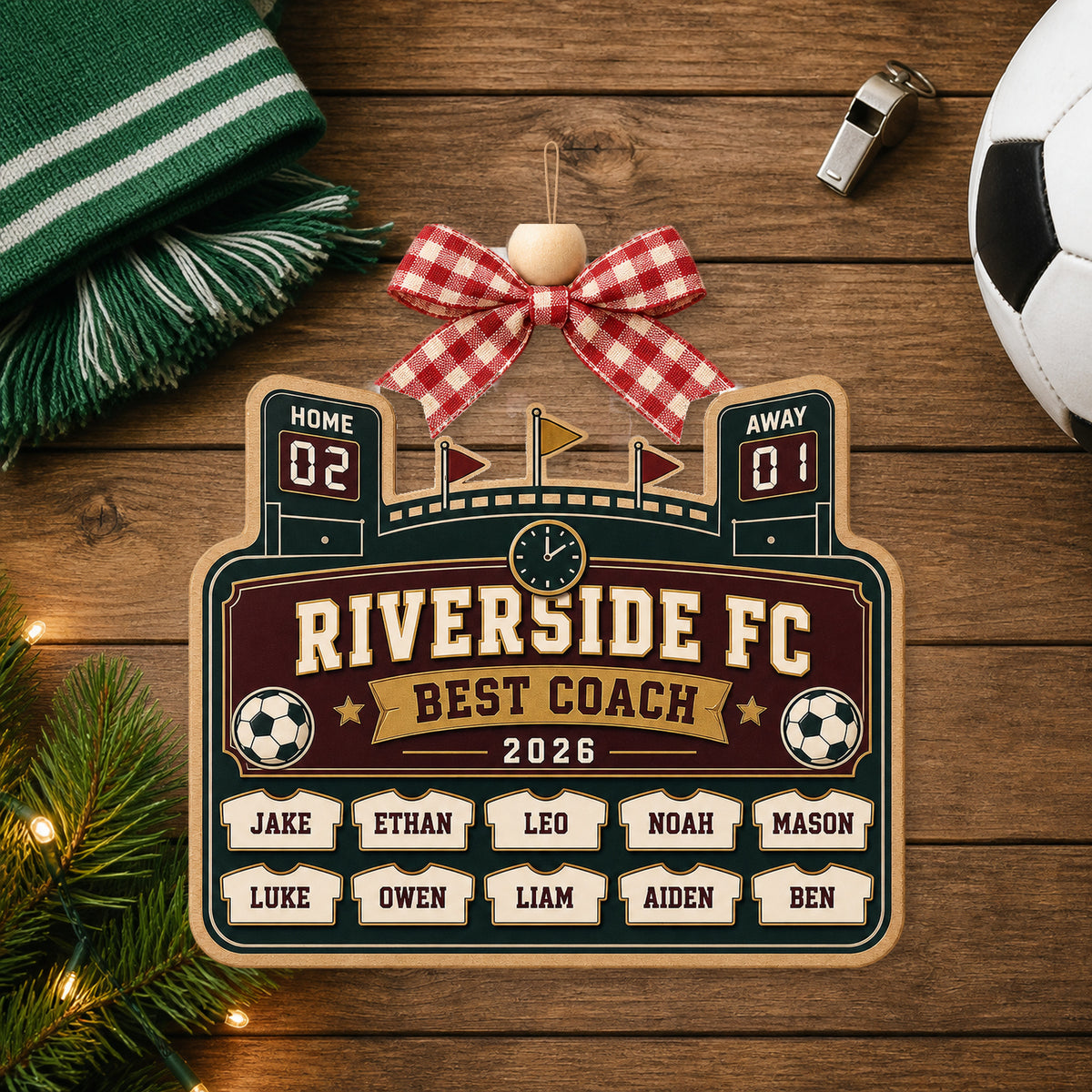 Personalized Soccer Scoreboard Acrylic Ornament - Custom Names Keepsake - image 1