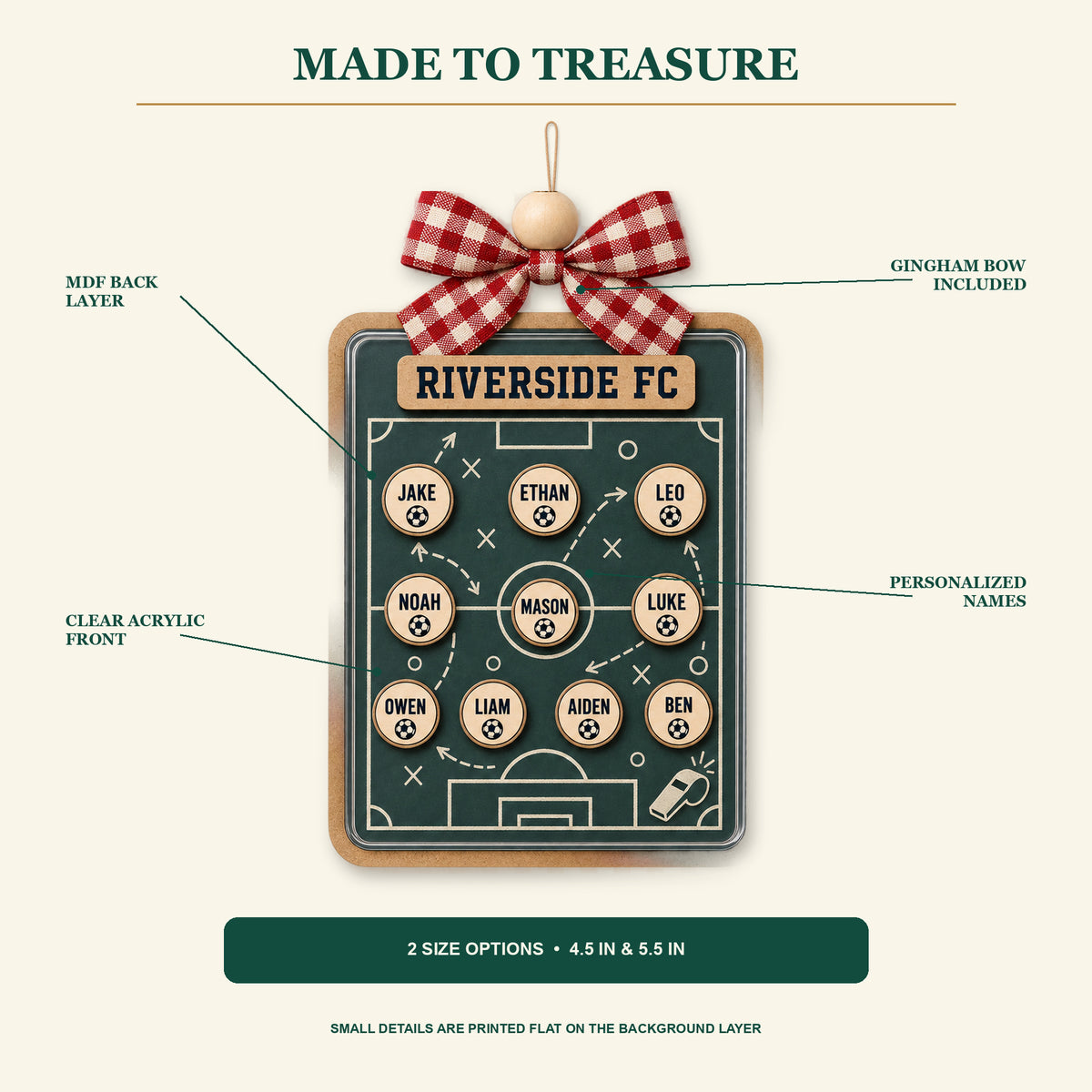 Personalized Soccer Tactics Board Acrylic Ornament - Custom Names Keepsake - image 2