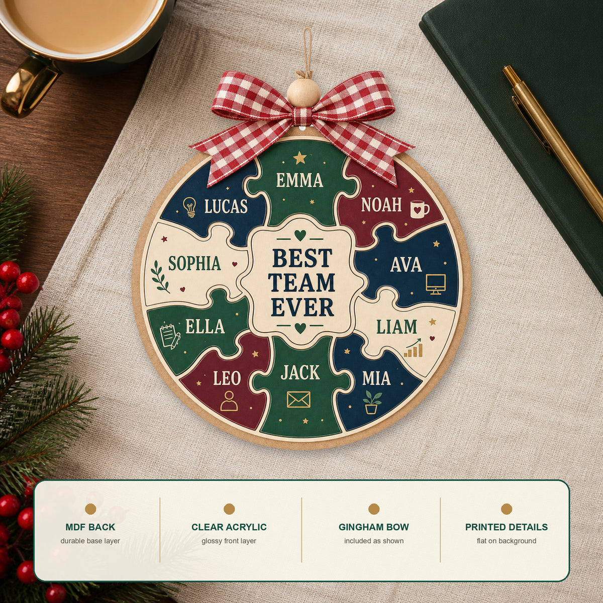 Personalized Team Puzzle Acrylic Ornament - Custom Names Keepsake - image 6
