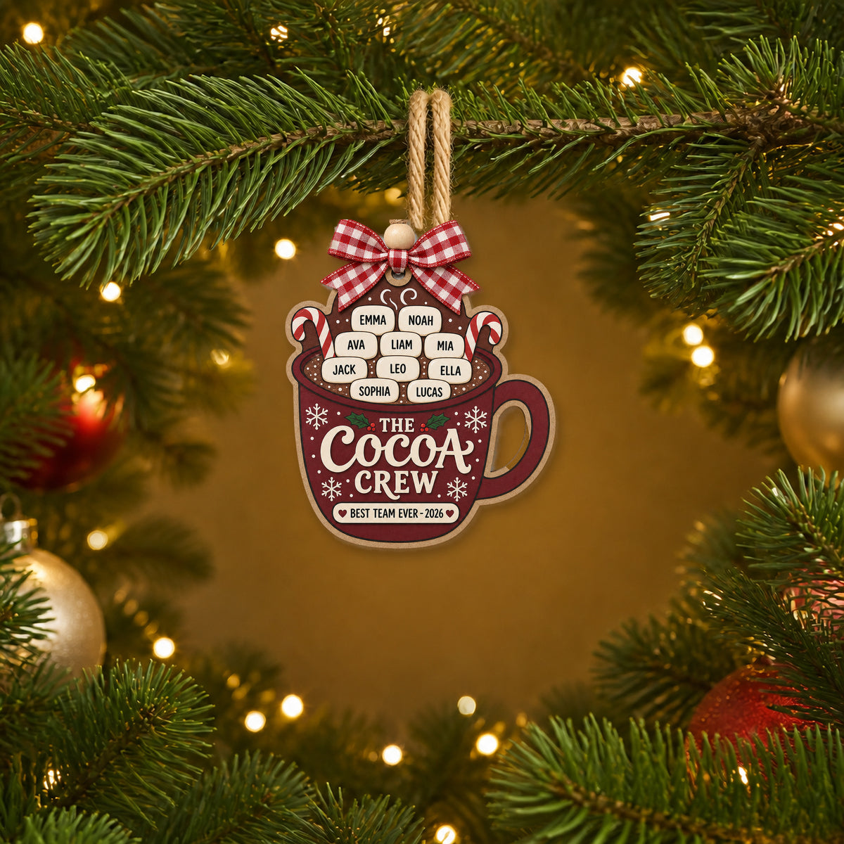 Personalized Team Hot Cocoa Acrylic Ornament - Custom Names Keepsake - image 3