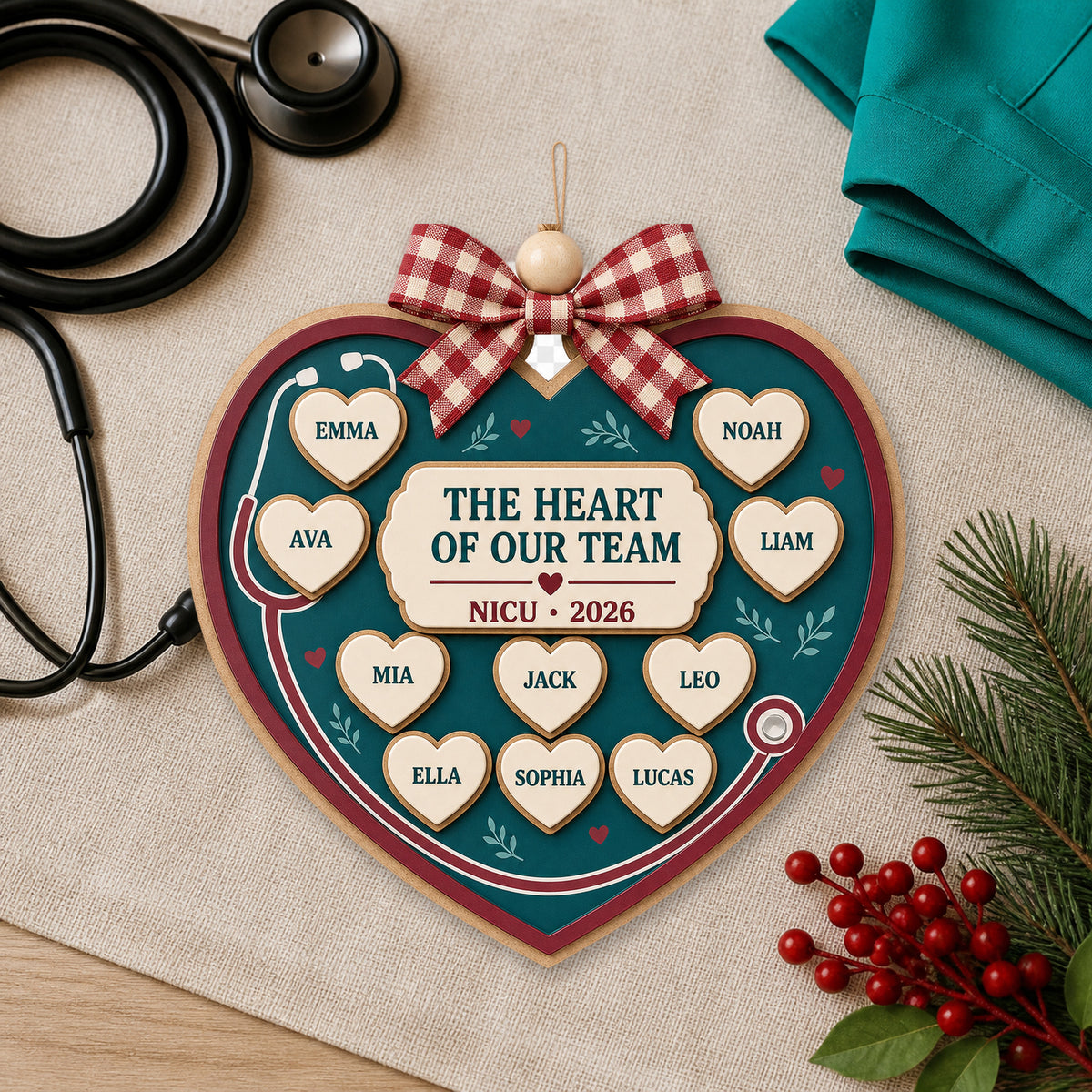 Personalized Healthcare Heart Stethoscope Acrylic Ornament - Custom Names Keepsake - image 1