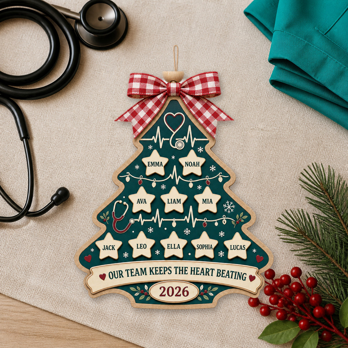 Personalized Healthcare Ekg Tree Acrylic Ornament - Custom Names Keepsake - image 1