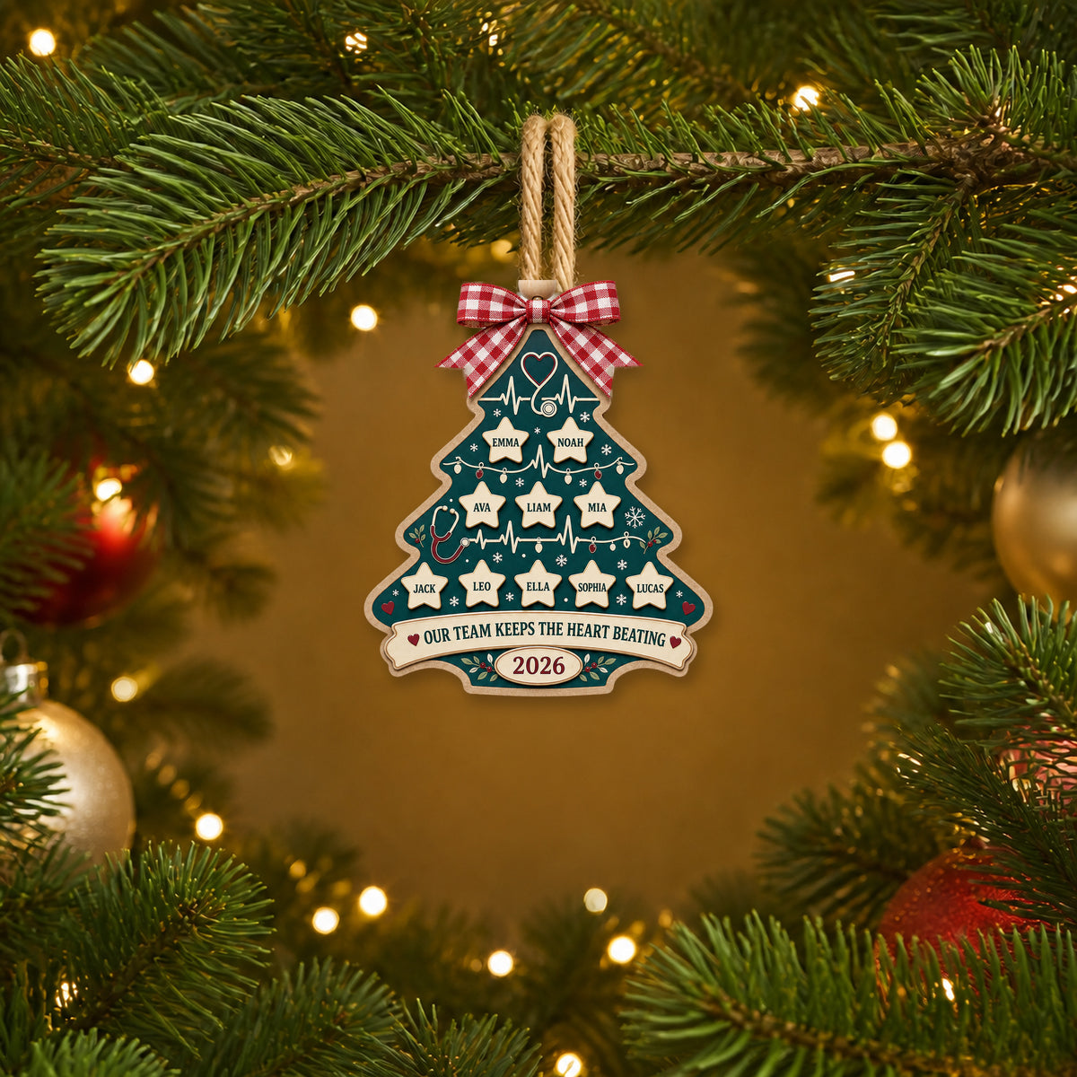 Personalized Healthcare Ekg Tree Acrylic Ornament - Custom Names Keepsake - image 3